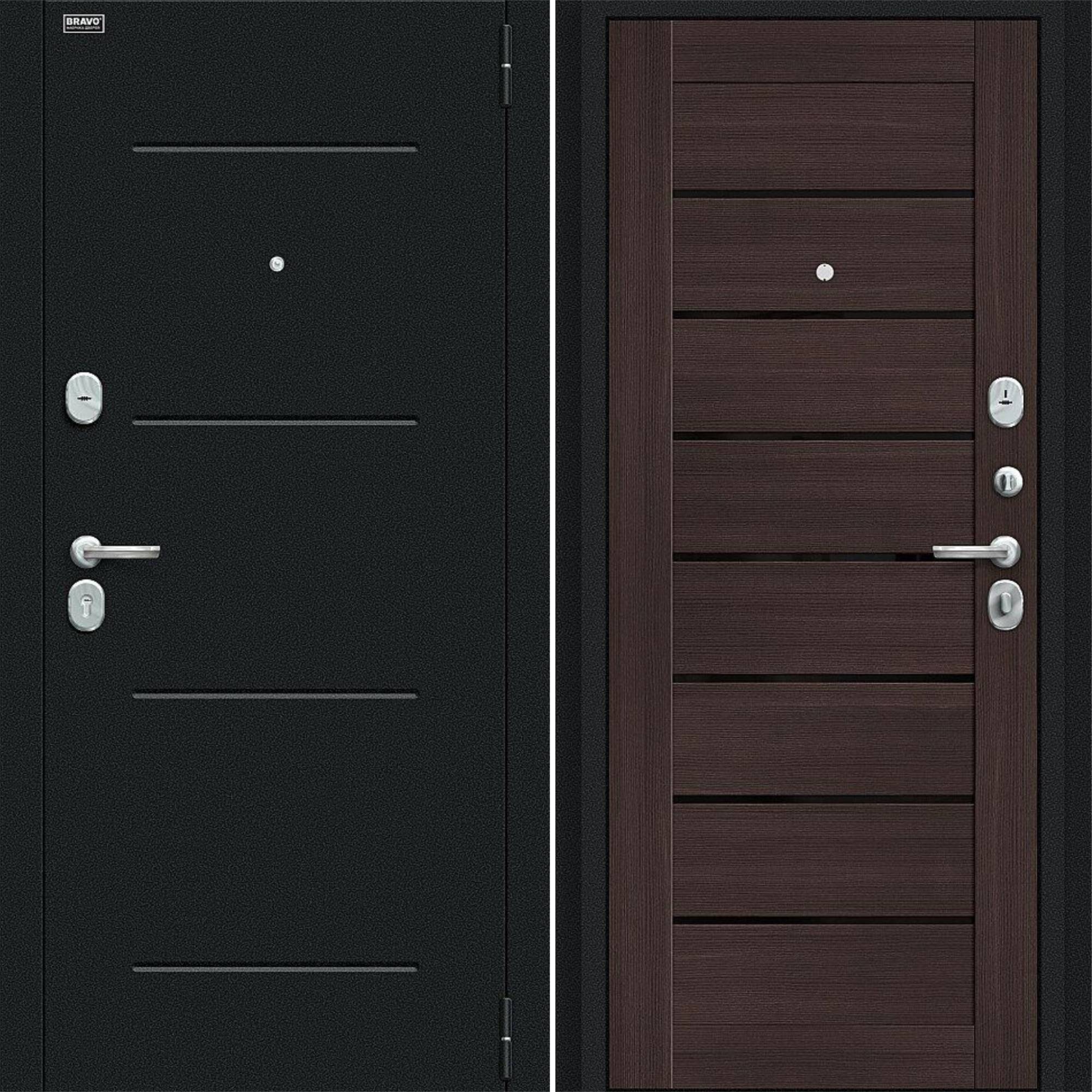 Входная дверь Браво R Техно Букле черное / Wenge Veralinga