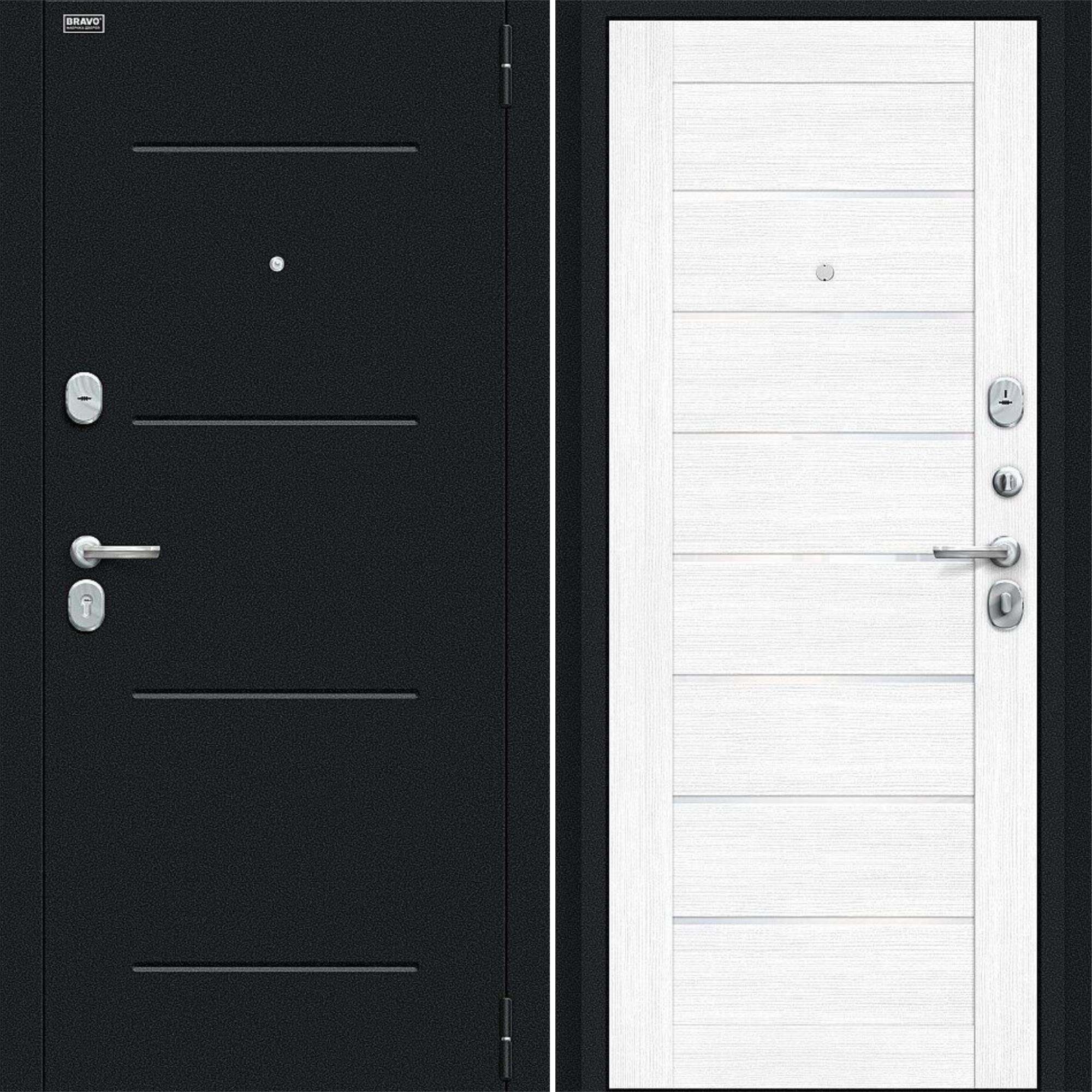 Входная дверь Браво R Техно Букле черное / Snow Melinga