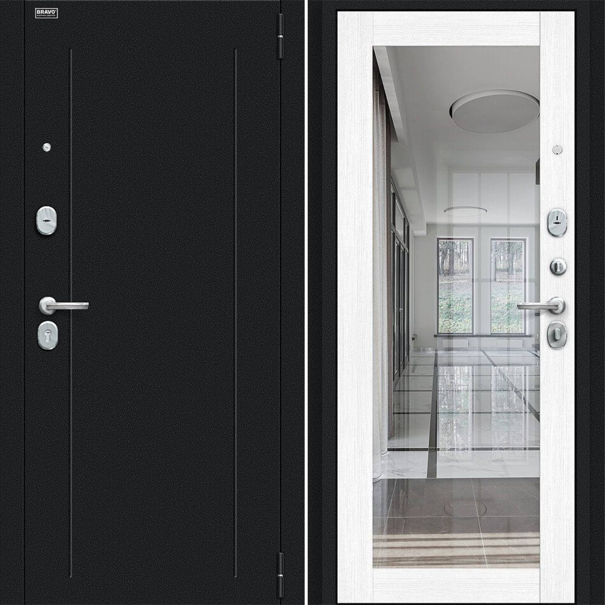 Входная дверь Браво R Флэш Букле черное / Snow Melinga