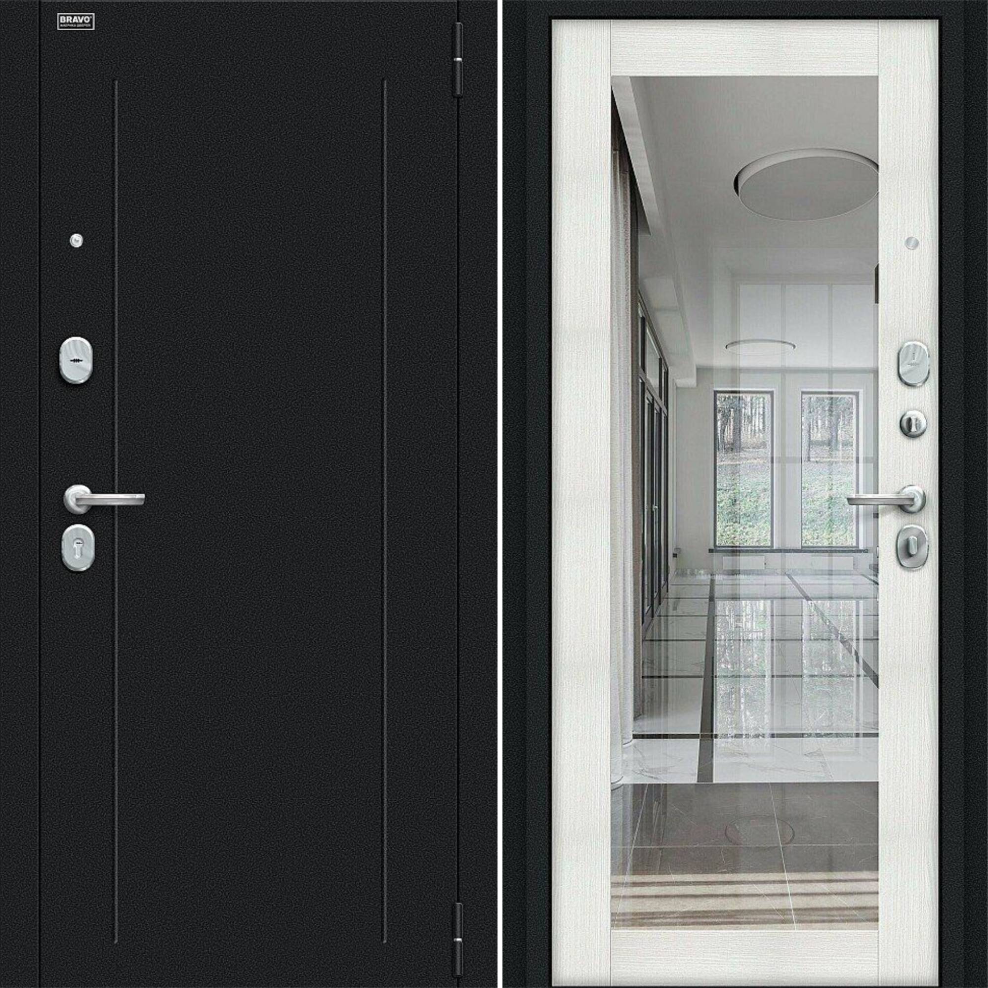 Входная дверь Браво R Флэш Букле черное / Bianco Melinga