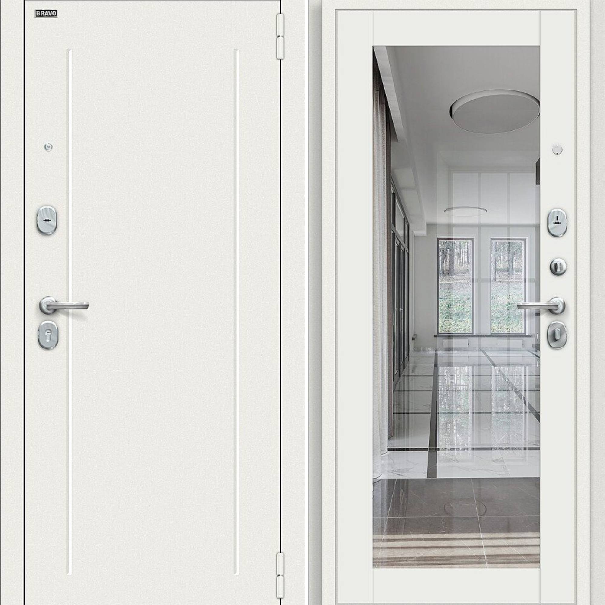 Входная дверь Браво R Флэш Kale Шагрень белая / Off-white