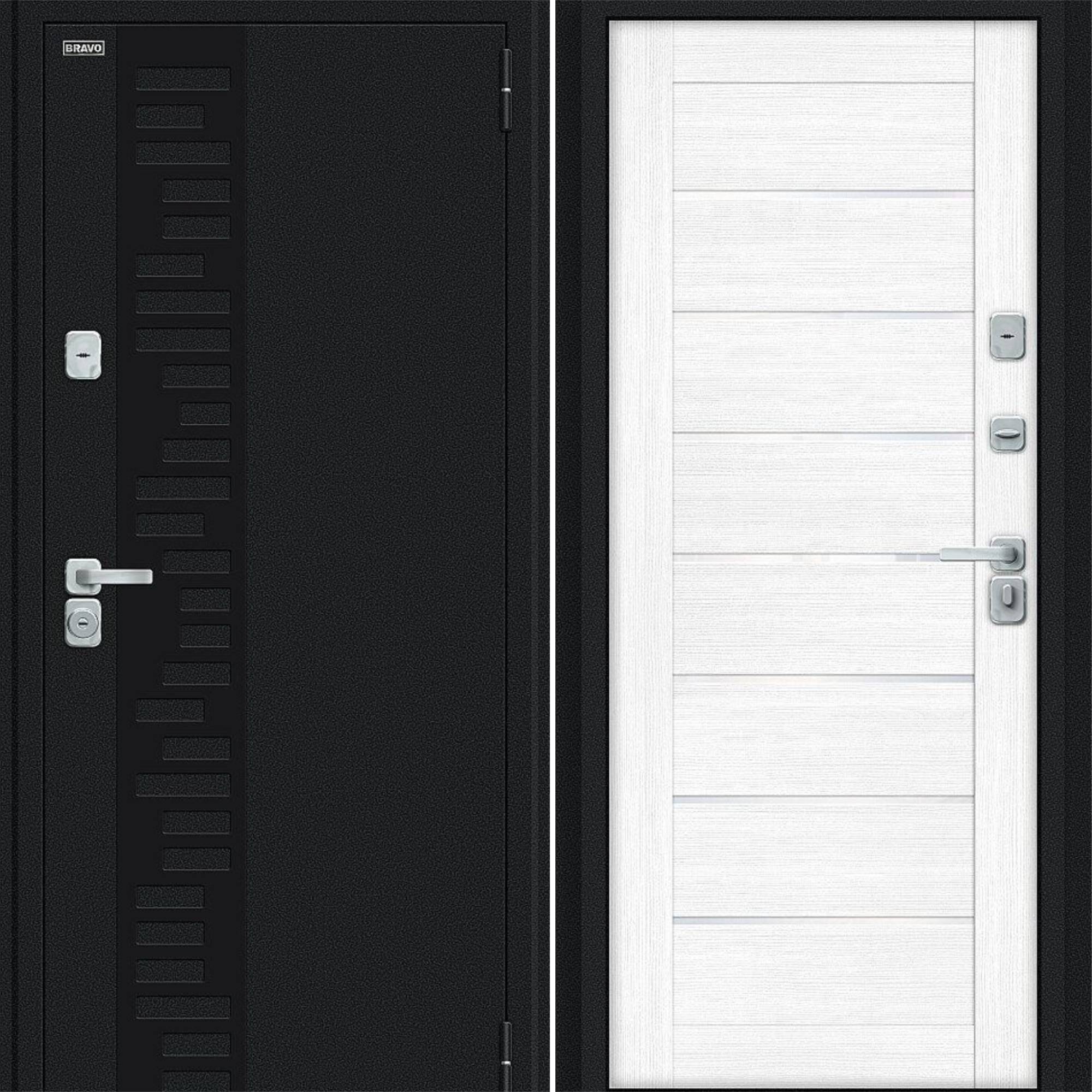 Входные двери Bravo Thermo Техно Декор-2 Букле черное / Snow Veralinga