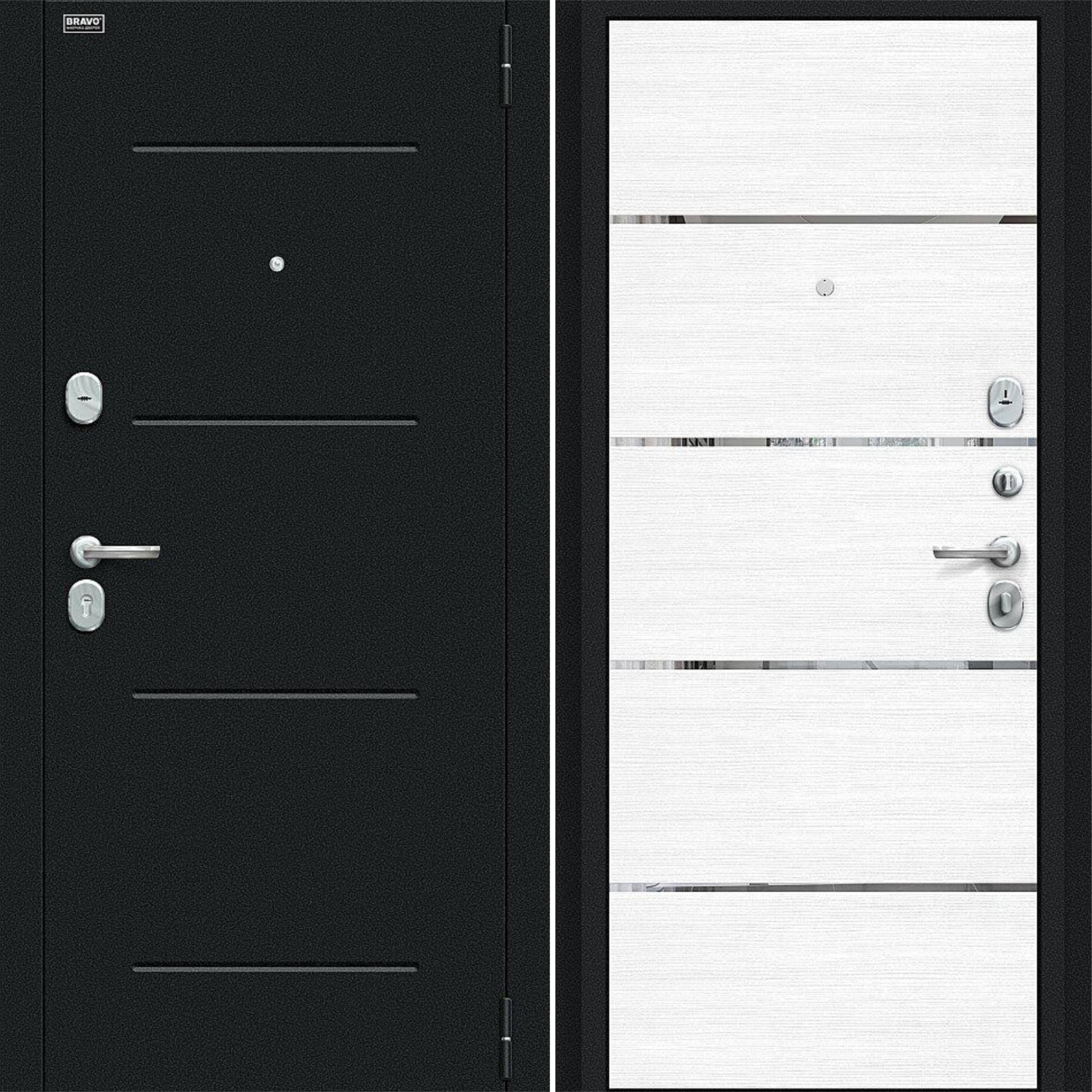 Входная дверь Браво R Лайн Букле черное / Snow Melinga