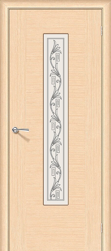 Дверь межкомнатная шпон файн-лайн Браво Стандарт-Рондо Ф-22 (БелДуб) Остеклнная