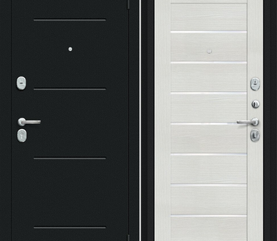 Входная дверь Браво R Техно Букле черное / Bianco Veralinga