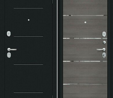 Входная дверь Браво R Лайн Букле черное / Grey Melinga