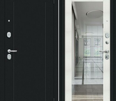 Входная дверь Браво R Флэш Букле черное / Bianco Melinga