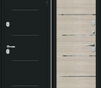 Входные двери Bravo Thermo Лайн Букле черное / Cappuccino Veralinga
