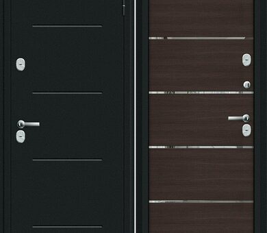 Входные двери Bravo Thermo Лайн Букле черное / Wenge Veralinga