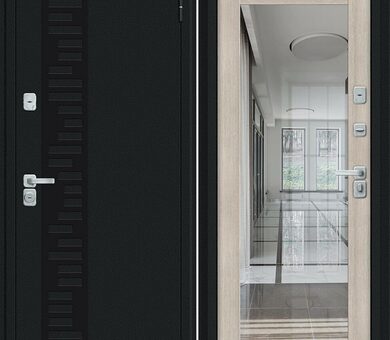 Входные двери Bravo Thermo Флэш Декор-2 Букле черное / Cappuccino Veralinga