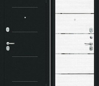 Входная дверь Браво R Лайн Букле черное / Snow Melinga