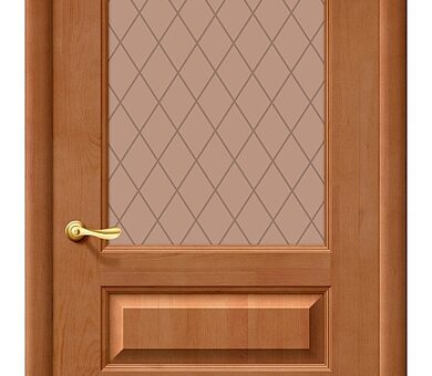 Дверь межкомнатная Браво Массив с отделкой М5 Т-05 (Светлый Лак) остекленная