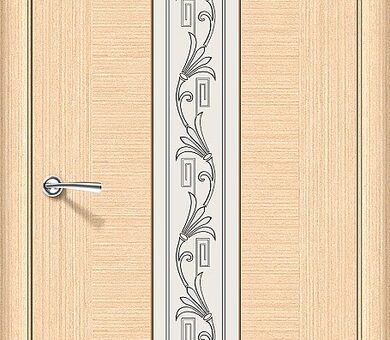 Дверь межкомнатная Браво Шпон файн-лайн Рондо Ф-22 (БелДуб) Остеклнная