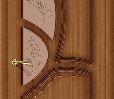 Дверь межкомнатная шпон файн-лайн Браво Стандарт-Греция Ф-11 (Орех) Остекленная 2