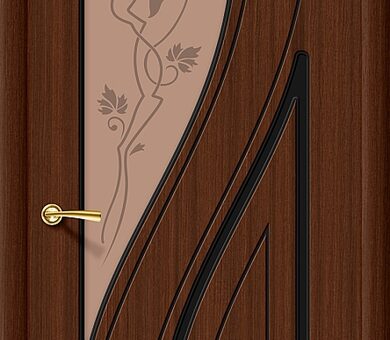 Дверь межкомнатная шпон файн-лайн Браво Стандарт-Лагуна Ф-17 (Шоколад) Остекленная 